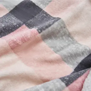 Dreamscene Check Sherpa Flannel Fleece Throw Plush Blanket, 150 x 180 - Blush