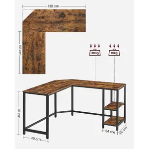 VASAGLE Computer Desk, L-Shaped Writing Workstation, Corner Study Desk with Shelves for Home Office, Space-Saving