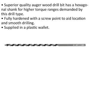 6 x 235mm Hardened Auger Wood Drill Bit - Hexagonal Shank - Woodwork Timber