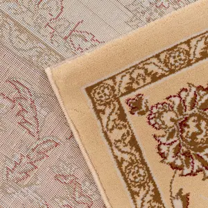 Gold Cream Classical Oriental Floral Medallion Runner Rug 60cm x 240cm