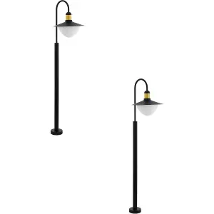 2 PACK IP44 Outdoor Bollard Light Black & Gold Curved Arm Post 1x 60W E27