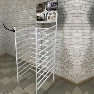 White Wall Panel Stand with 10 Shelves - Metal Showroom Shop fitting Versatile Display Rack