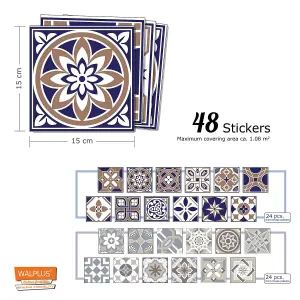 Walplus Denin Azulejo Victorian Combo Mix Tile Stickers