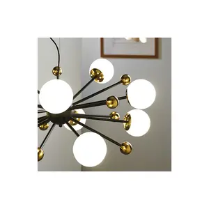 Luminosa Billo 10 Light Spherical Pendant Ceiling Light, Black, Brass