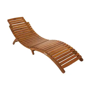 Charles Bentley Large Patio Folding Curved Reclining FSC Wood Sun Lounger