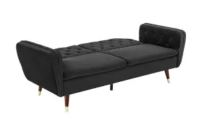 Whitby Velvet Fabric Sofa Bed 3 Seater Padded Suite Clic Clac Luxury Recliner Sofabed, Black