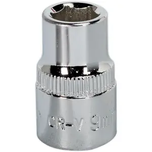 High-Quality 9mm Forged Steel Drive Socket - 3/8 Inch Square Drive with Polished Chrome Finish