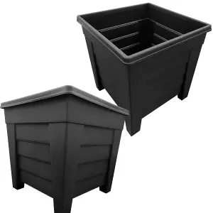 2 Black Grosvenor Troughs & 2 Black Grosvenor Flower Planters For Home & Garden