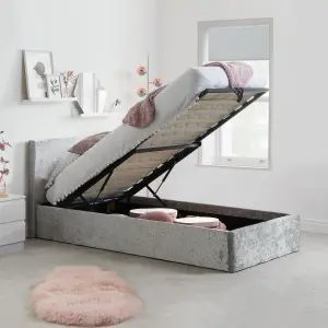 Birlea Berlin Single Ottoman Bed Steel Crushed Velvet