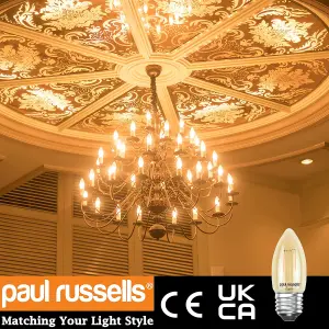 paul russells LED Filament Candle Bulb, 2.5W 200 Lumens, 20w Equivalent, 2200K Extra Warm White Amber, Pack of 6