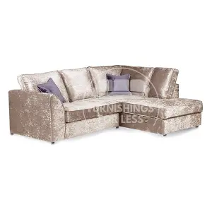 Crystal Crushed Velvet Fabric 3 to 4 Seater L Shaped Corner Sofa Mink Right Hand Facing - Full Back