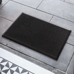 Nicoman Black Harmony Ribbed Rubber Heavy duty Door mat, 60cm x 40cm