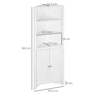 kleankin Corner Bathroom Cabinet, Double Doors and Adjustable Shelves, White