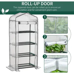 Outsunny Mini Greenhouse 4-Tier Portable Plant House Shed PE Cover, White