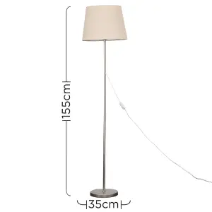 ValueLights Modern Standard Floor Lamp In Brushed Chrome Metal Finish With Beige Tapered Shade With 6w LED GLS Bulb In Warm White