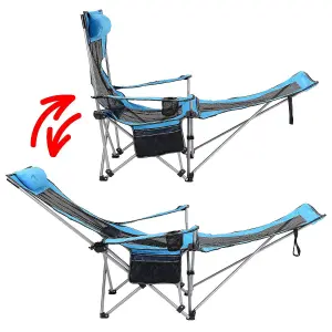 Adjustable Folding Recliner Camping Chair - Lightweight Portable Chair with Detachable Footrest Headrest Cupholder