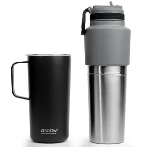 Insulated Stainless Steel Twin Pack Water Bottle Black 591ml/ 887ml