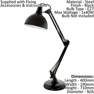 2 PACK Table Desk Lamp Black Flexible In Line Switch In Ine Switch E27 1x40W