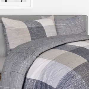 Smart Living Luxury Super Soft Easy Care Block Check Reversible Duvet Cover with Pillowcase