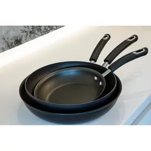 Circulon Total Black Round Aluminium Induction Suitable Dishwasher Safe Non-Stick Frying Pan Set Pack of 3