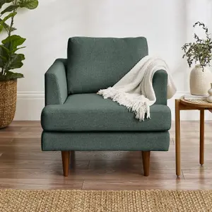 Furniturebox UK Fabric Armchair - 'Fleur' Upholstered Green Armchair - 100% Eco Recycled Fabric - Modern Living Room Furniture