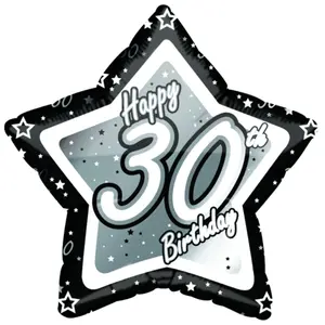 Creative Party Happy 30th Birthday Black/Silver Star Balloon Black/Silver (18in)