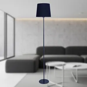 First Choice Lighting Base Navy Blue Floor Lamp with Matching Velvet Shade