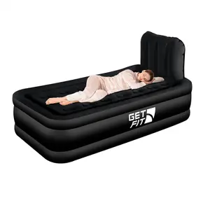 Get Fit Air Bed With Built In Electric Pump - Single Quick Blow Up Airbed & Inflatable Pillow - Elevated Air Mattress - Black Mono