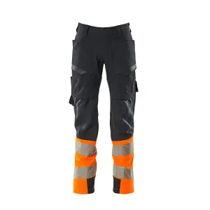 Mascot Accelerate Safe Ultimate Stretch Trousers with Thigh Pockets - Dark Navy/Hi-Vis Orange   (29.5) (Leg Length - Regular)