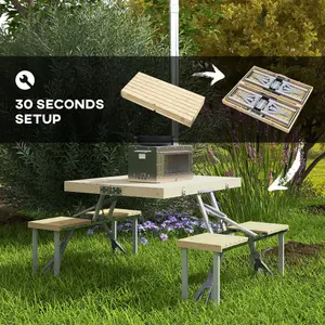 Outsunny Folding Camping Table and Chairs with Umbrella Hole, Aluminium Frame