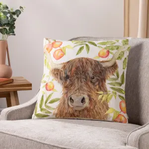 Evans Lichfield Grove Highland Cow Printed Feather Filled Cushion