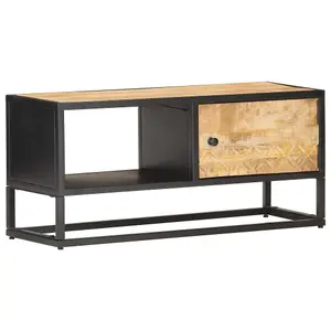 Berkfield TV Cabinet with Carved Door 90x30x40 cm Rough Mango Wood