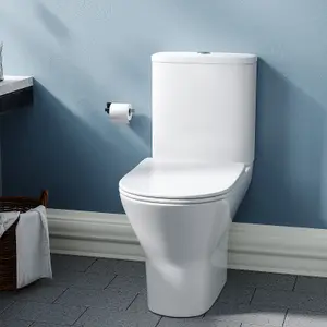 Nes Home Modern Close Coupled Rimless Round Toilet Ceramic Soft Closing Seat White