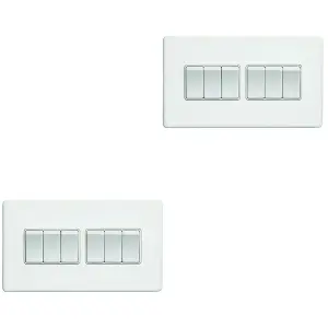 2 PACK 6 Gang Multi Light Switch SCREWLESS MATT WHITE 2 Way 10A Slim Rocker