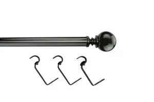 GoodHome Kilmos Gloss Black Nickel effect Extendable Ball Curtain pole Set, (L)1200mm-2100mm (Dia)28mm