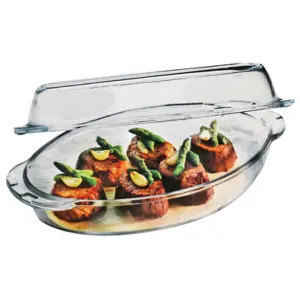 URBNLIVING 11cm Height Glass Oval Casserole Cooking Pot with Lid