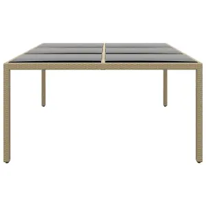 Berkfield Garden Table 200x150x75 cm Tempered Glass and Poly Rattan Beige