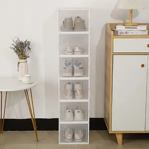 12 pcs Plastic Stackable and Foldable Shoe Box Storage Organiser Sneaker Display Case Shoe Box with Magnetic Door in White