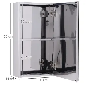 HOMCOM Wall Mounted Bathroom Mirror Glass Storage Cabinet Stainless Steel