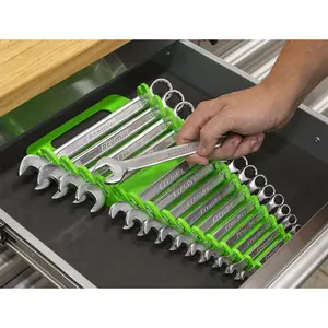 15 Spanner GREEN TPR Sharks Teeth Tool Rack for Drawer and Wall Mounting - Perfect for Tool Organization