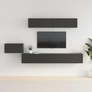 Berkfield 5 Piece TV Cabinet Set Black Engineered Wood