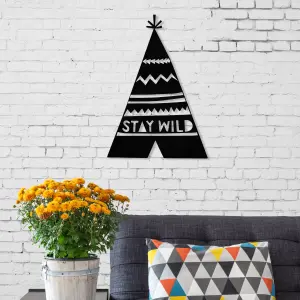 Decortie Modern Metal Wall Art "Stay Wild" Home Ornament Decorative Minimalist Design Hanging Wall Sculpture, Black