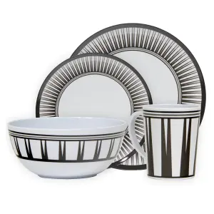 Streetwize Camping Caravan Picnic Fishing Travel Melamine 16pc Dining Dinner Set - Stripe