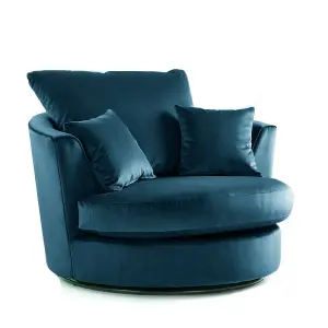 Brooklyn Plush Velvet Fabric Swivel Chair 360 Rotation Foam Blue