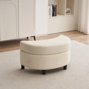 Chenille Swivel Armchair with 3 Back Cushion Pillow Ottoman Crescent Stool, Ivory 