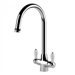 Twin Lever Kitchen Mixer Tap In Chrome & White - CHIANTI