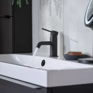 GoodHome Owens Medium Matt Black Round Basin Mono mixer Tap