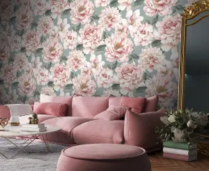 Dimension Large Floral Celadon Green Wallpaper