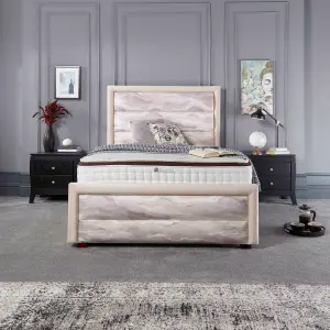 DS Living Coast Upholstered Soft Touch Cream Marble Velvet Luxury Bed Frame 4FT Small Double