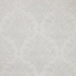 GoodHome Abeli White Metallic effect Russian damask Textured Wallpaper